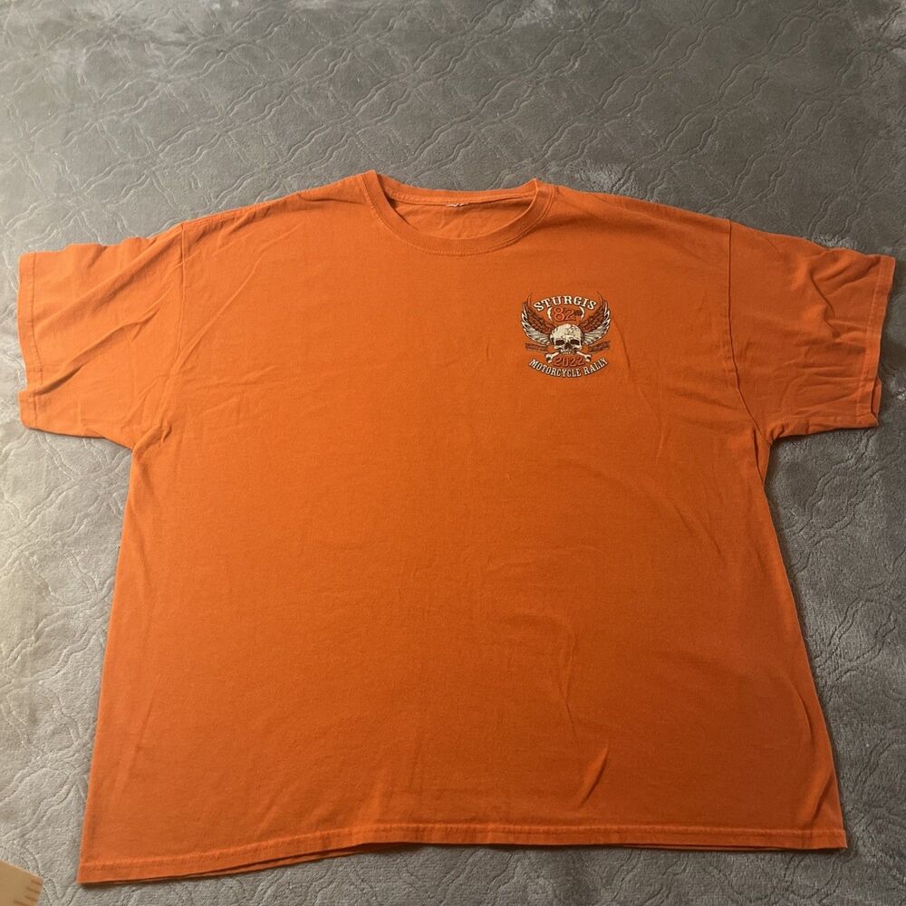 Sturgis 2022 Motorcycle Rally T Shirt Orange Skull Wings Biker Tee Mens 2XL